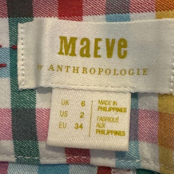 Maeve Anthropologie Pants Womens 2 Plaid High Rise Cropped Side Zip Stretch - Picture 3 of 11